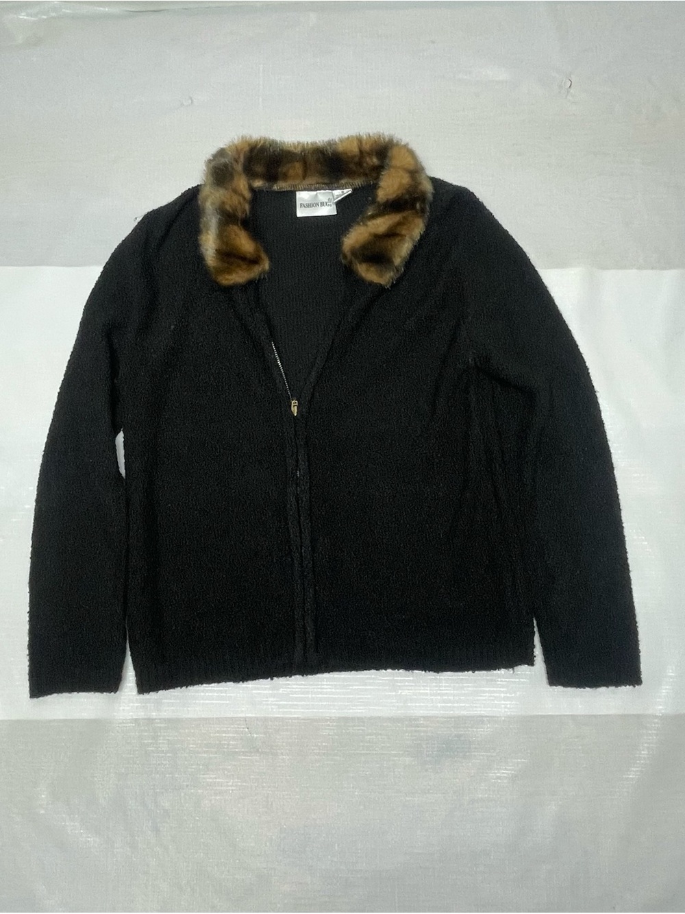 Fashion Bug Black Jacket with Faux Fur Brown Collar Sz: S